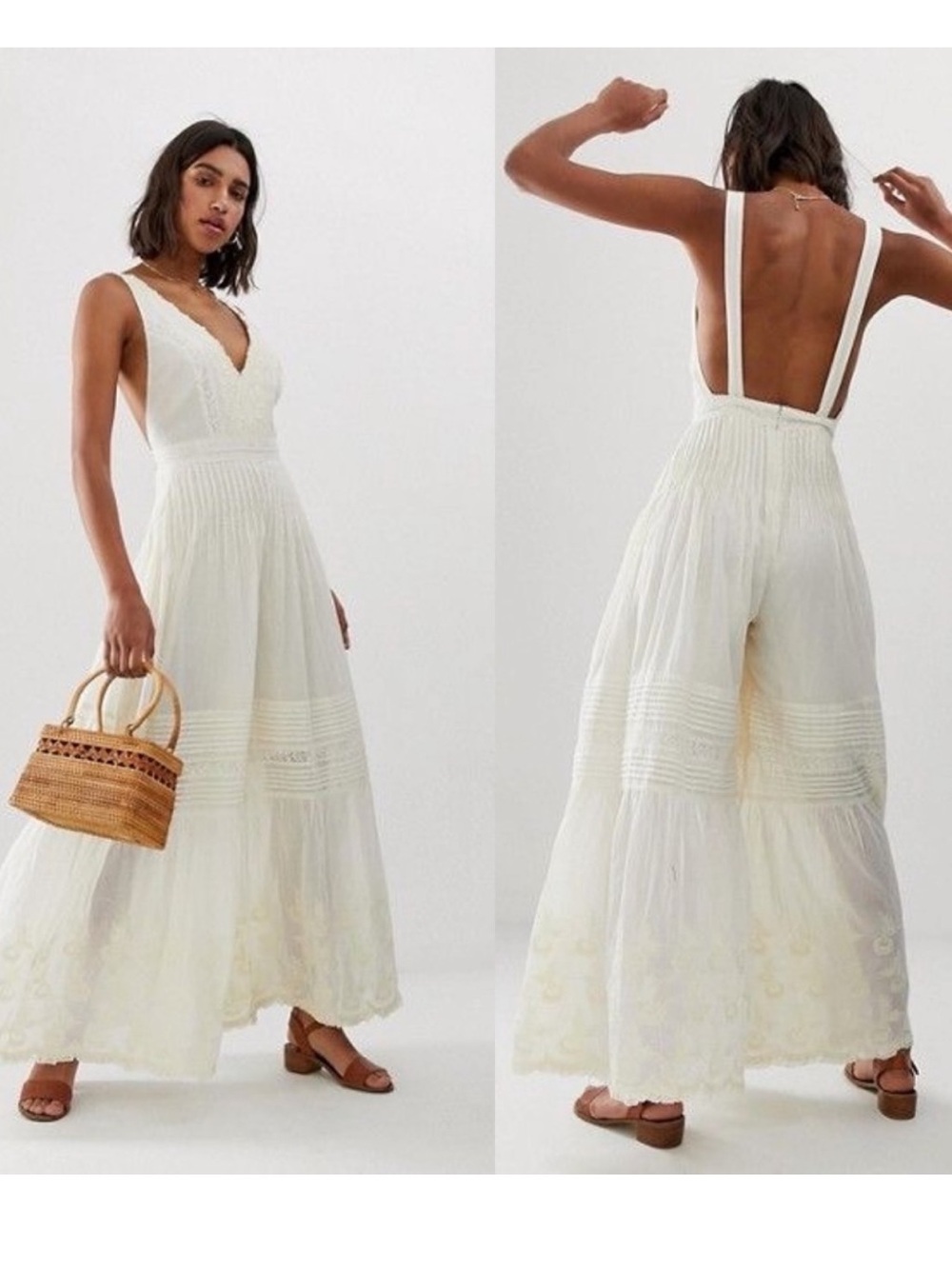 Free People Paloma Wide Leg Jumpsuit Creamy Canvas